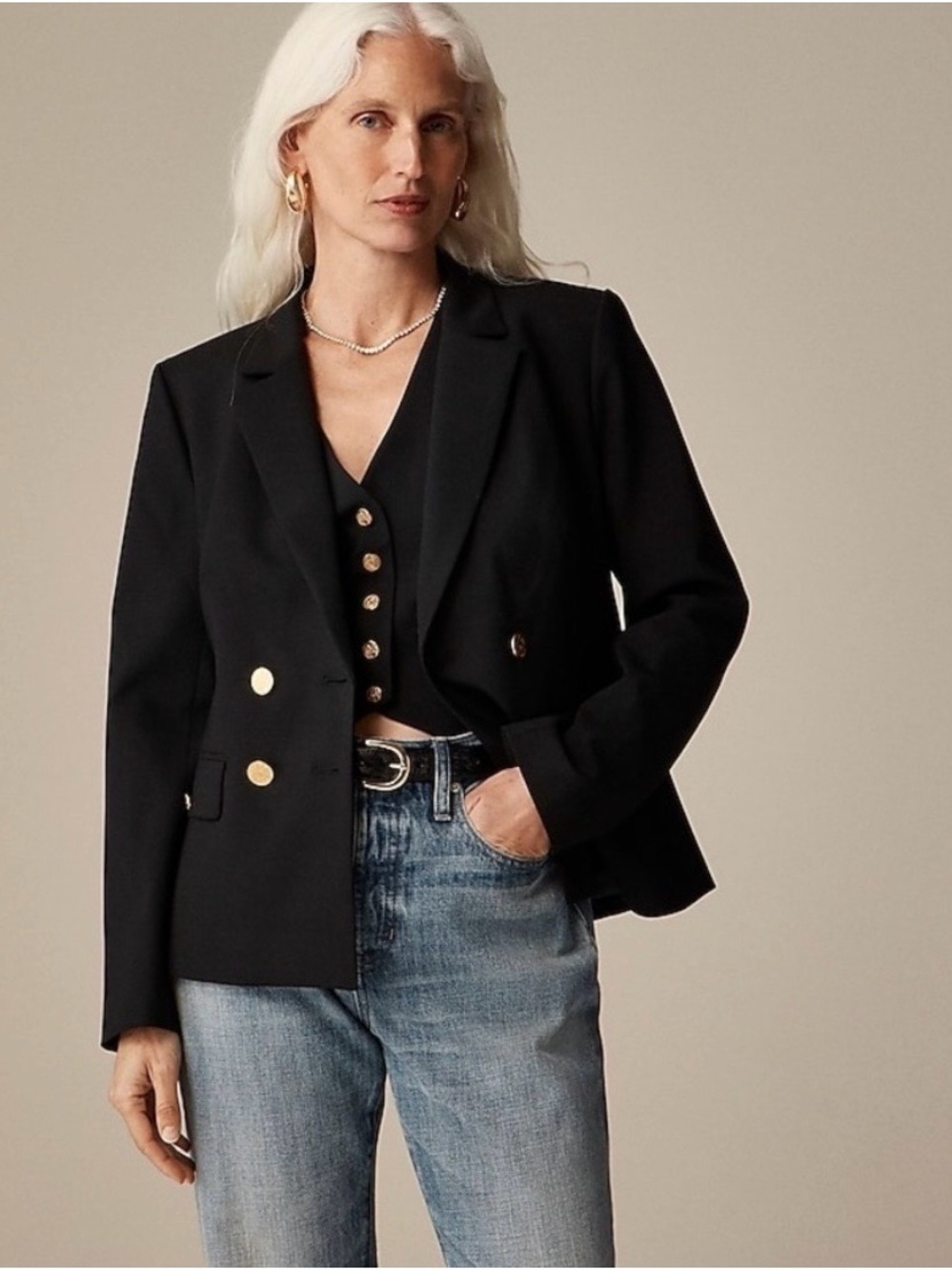 J. Crew Black Double-Breasted Italian Wool Blazer